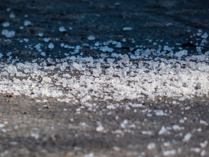 Rock salt on concrete slab