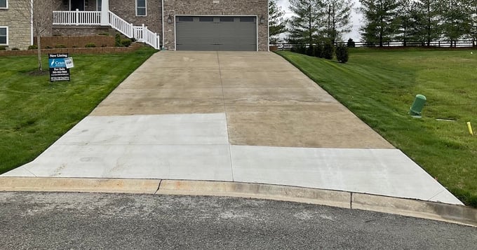 Concrete driveway with mismatched slabs