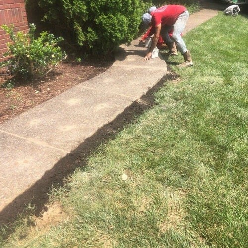 Soil levels even with concrete walkway slabs