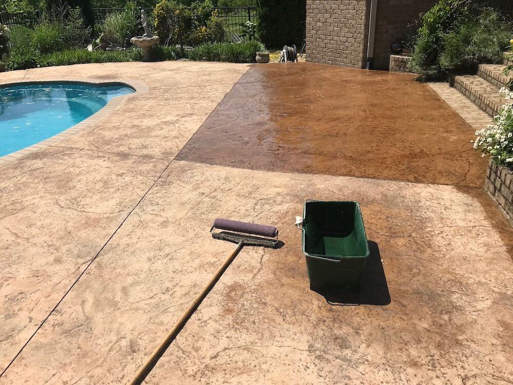 Tinted concrete sealer on pool deck